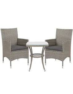 Outsunny 3 Pieces Rattan Bistro Set, Wicker Garden Furniture Set with 2-Tier Coffee Table and Chairs, Washable Cushions, for Out