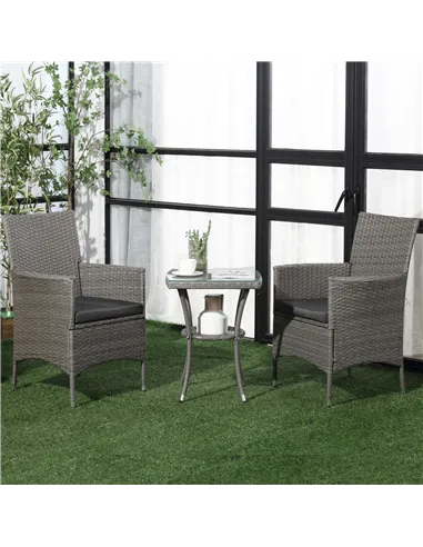 Outsunny 3 Pieces Rattan Bistro Set, Wicker Garden Furniture Set with 2-Tier Coffee Table and Chairs, Washable Cushions, for Out