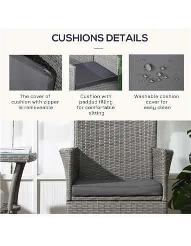 Outsunny 3 Pieces Rattan Bistro Set, Wicker Garden Furniture Set with 2-Tier Coffee Table and Chairs, Washable Cushions, for Out