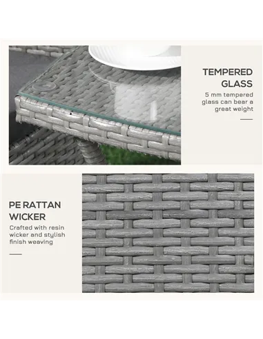 Outsunny 3 Pieces Rattan Bistro Set, Wicker Garden Furniture Set with 2-Tier Coffee Table and Chairs, Washable Cushions, for Out