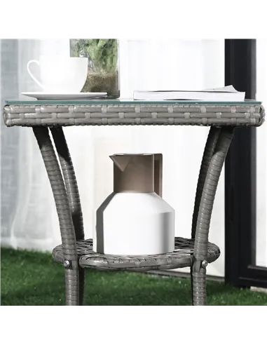 Outsunny 3 Pieces Rattan Bistro Set, Wicker Garden Furniture Set with 2-Tier Coffee Table and Chairs, Washable Cushions, for Out