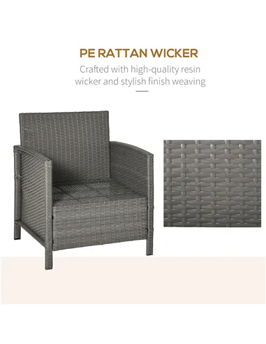 Outsunny 3 Pieces Rattan Bistro Set, Wicker Garden Furniture Set, Glass Top 2-tier Coffee Table and Chairs Set with Pillows and 