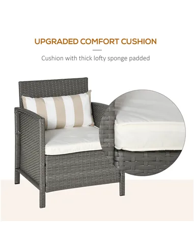 Outsunny 3 Pieces Rattan Bistro Set, Wicker Garden Furniture Set, Glass Top 2-tier Coffee Table and Chairs Set with Pillows and 