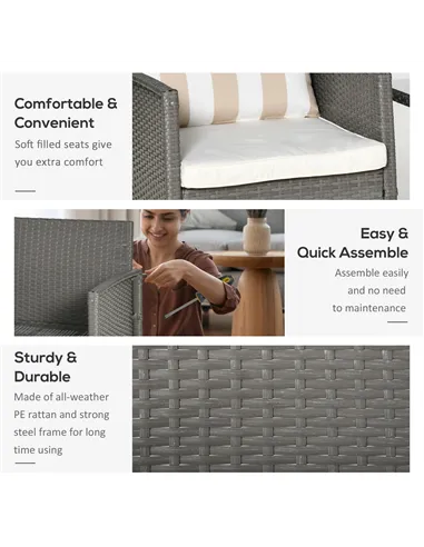 Outsunny 3 Pieces Rattan Bistro Set, Wicker Garden Furniture Set, Glass Top 2-tier Coffee Table and Chairs Set with Pillows and 