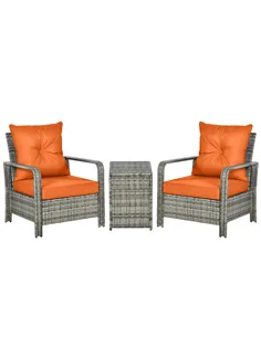 Outsunny 3 Pieces Rattan Bistro Set, Wicker Garden Furniture Set with Storage Coffee Table and Chairs, Thickened Cushions for Ou