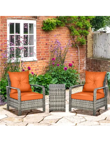 Outsunny 3 Pieces Rattan Bistro Set, Wicker Garden Furniture Set with Storage Coffee Table and Chairs, Thickened Cushions for Ou