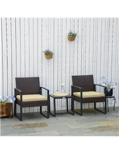 Outsunny 3 pcs PE Rattan Wicker Garden Furniture Patio Bistro Set Weave Conservatory Sofa Coffee Table and Chairs Set Beige 2