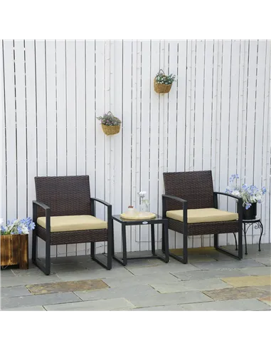 Outsunny 3 pcs PE Rattan Wicker Garden Furniture Patio Bistro Set Weave Conservatory Sofa Coffee Table and Chairs Set Beige