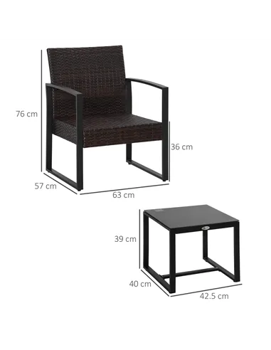 Outsunny 3 pcs PE Rattan Wicker Garden Furniture Patio Bistro Set Weave Conservatory Sofa Coffee Table and Chairs Set Beige