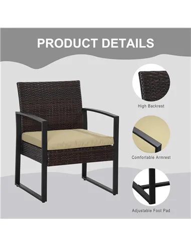 Outsunny 3 pcs PE Rattan Wicker Garden Furniture Patio Bistro Set Weave Conservatory Sofa Coffee Table and Chairs Set Beige