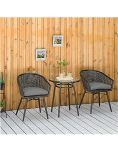 Outsunny 3 Pieces Rattan Bistro Set, Wicker Garden Furniture Set with Round Glass Top Coffee Table and Chairs, Washable Cushions 2