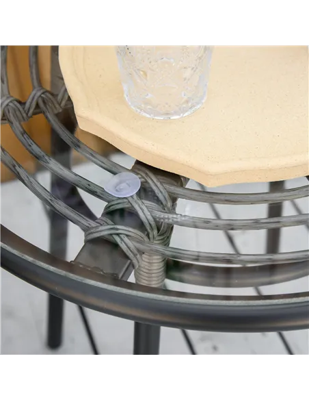 Outsunny 3 Pieces Rattan Bistro Set, Wicker Garden Furniture Set with Round Glass Top Coffee Table and Chairs, Washable Cushions