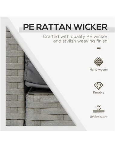 Outsunny 3 Pieces Rattan Bistro Set with Glass Top Coffee Table, Chairs and Cushions for Outdoor, Patio, Balcony, Grey