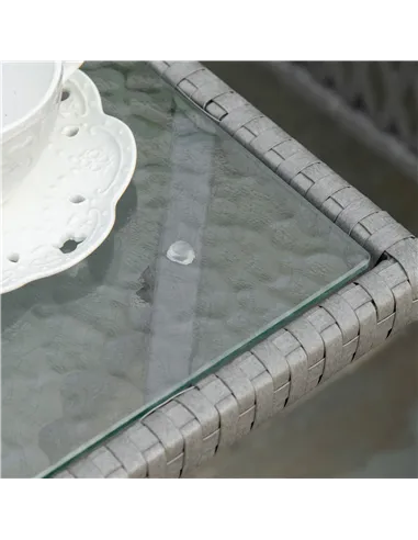 Outsunny 3 Pieces Rattan Bistro Set with Glass Top Coffee Table, Chairs and Cushions for Outdoor, Patio, Balcony, Grey