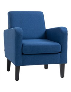 HOMCOM Linen-Look Boxy Armchair - Blue