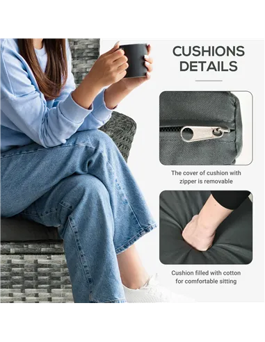 Outsunny 3 Pieces Rattan Bistro Set, Wicker Garden Furniture Set with 2-Tier Coffee Table and Chairs, Washable Cushions, for Out