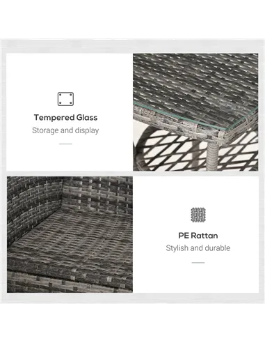 Outsunny 3 Pieces Rattan Bistro Set, Wicker Garden Furniture Set with 2-Tier Coffee Table and Chairs, Washable Cushions, for Out