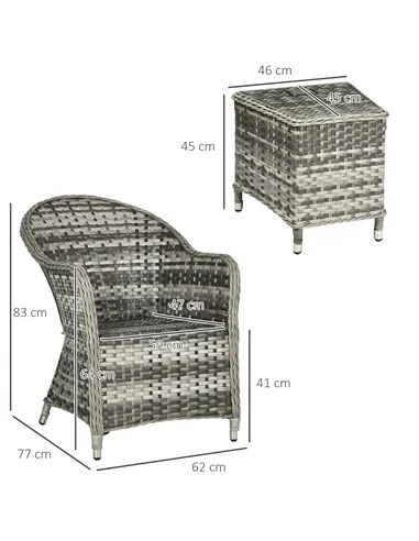 Outsunny 3 Pieces Rattan Bistro Set, Wicker Garden Bistro Set, Glass Top Balcony Table and Chairs with Cushions for Outdoor, Pat