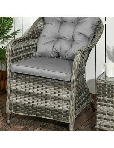 Outsunny 3 Pieces Rattan Bistro Set, Wicker Garden Bistro Set, Glass Top Balcony Table and Chairs with Cushions for Outdoor, Pat