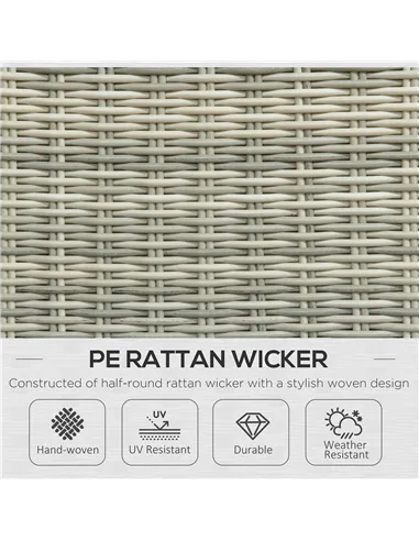 Outsunny 5 Pieces Rattan Bistro Set with Adjustable Back, Reclining Wicker Balcony Furniture with Cushions, Glass Top Coffee Tab