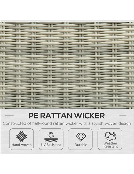 Outsunny 5 Pieces Rattan Bistro Set with Adjustable Back, Reclining Wicker Balcony Furniture with Cushions, Glass Top Coffee Tab