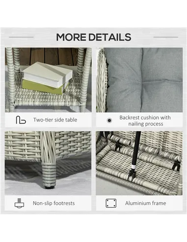 Outsunny 5 Pieces Rattan Bistro Set with Adjustable Back, Reclining Wicker Balcony Furniture with Cushions, Glass Top Coffee Tab