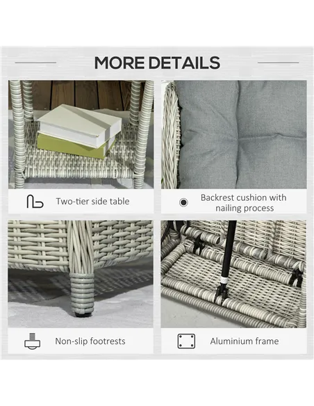 Outsunny 5 Pieces Rattan Bistro Set with Adjustable Back, Reclining Wicker Balcony Furniture with Cushions, Glass Top Coffee Tab