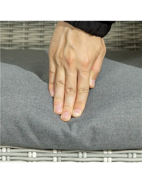 Outsunny 5 Pieces Rattan Bistro Set with Adjustable Back, Reclining Wicker Balcony Furniture with Cushions, Glass Top Coffee Tab