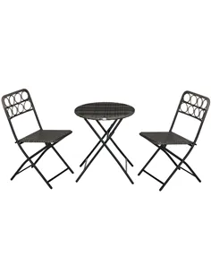 Outsunny 3 Pieces Rattan Bistro Set, Wicker Folding Garden Furniture Set with Coffee Table and Chairs for Outdoor, Patio, Balcon