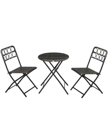Outsunny 3 Pieces Rattan Bistro Set, Wicker Folding Garden Furniture Set with Coffee Table and Chairs for Outdoor, Patio, Balcon