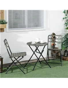 Outsunny 3 Pieces Rattan Bistro Set, Wicker Folding Garden Furniture Set with Coffee Table and Chairs for Outdoor, Patio, Balcon 2