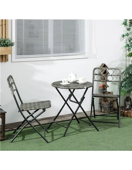 Outsunny 3 Pieces Rattan Bistro Set, Wicker Folding Garden Furniture Set with Coffee Table and Chairs for Outdoor, Patio, Balcon