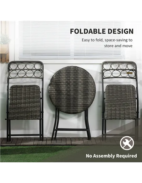 Outsunny 3 Pieces Rattan Bistro Set, Wicker Folding Garden Furniture Set with Coffee Table and Chairs for Outdoor, Patio, Balcon