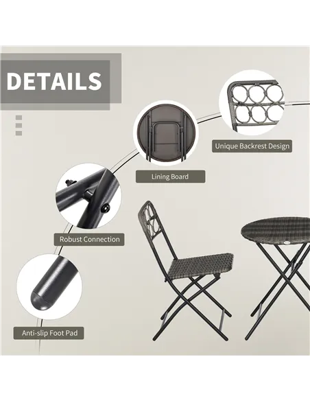 Outsunny 3 Pieces Rattan Bistro Set, Wicker Folding Garden Furniture Set with Coffee Table and Chairs for Outdoor, Patio, Balcon