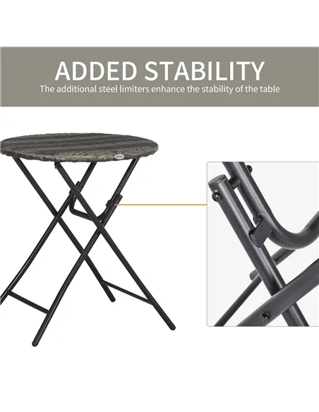 Outsunny 3 Pieces Rattan Bistro Set, Wicker Folding Garden Furniture Set with Coffee Table and Chairs for Outdoor, Patio, Balcon