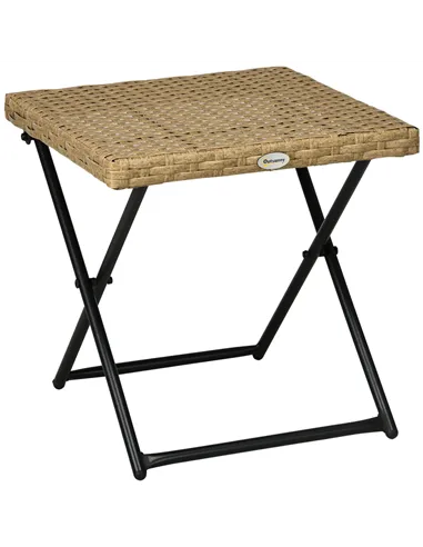Outsunny Garden Small Folding Square Rattan Coffee Table Bistro Balcony Outdoor Wicker Weave Side Table 40Hx40Lx40Wcm, Natural