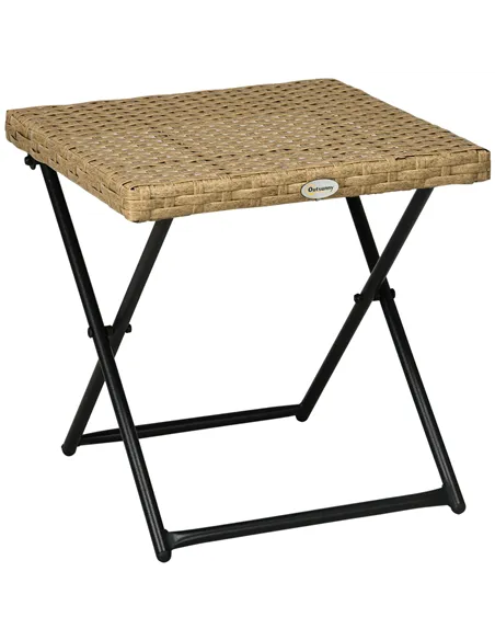 Outsunny Garden Small Folding Square Rattan Coffee Table Bistro Balcony Outdoor Wicker Weave Side Table 40Hx40Lx40Wcm, Natural