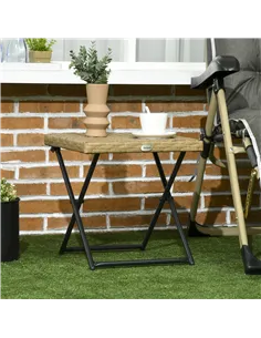 Outsunny Garden Small Folding Square Rattan Coffee Table Bistro Balcony Outdoor Wicker Weave Side Table 40Hx40Lx40Wcm, Natural 2