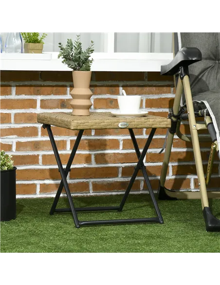 Outsunny Garden Small Folding Square Rattan Coffee Table Bistro Balcony Outdoor Wicker Weave Side Table 40Hx40Lx40Wcm, Natural
