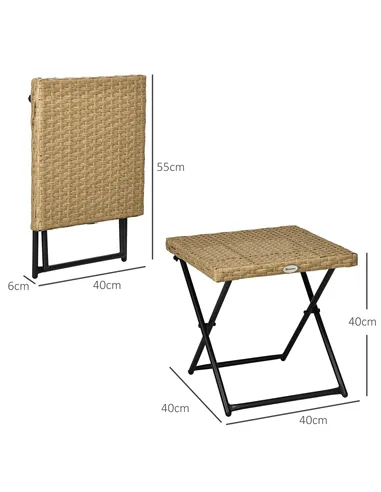 Outsunny Garden Small Folding Square Rattan Coffee Table Bistro Balcony Outdoor Wicker Weave Side Table 40Hx40Lx40Wcm, Natural