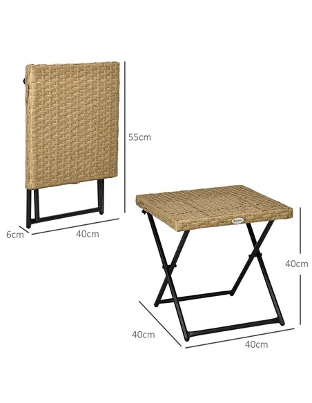 Outsunny Garden Small Folding Square Rattan Coffee Table Bistro Balcony Outdoor Wicker Weave Side Table 40Hx40Lx40Wcm, Natural