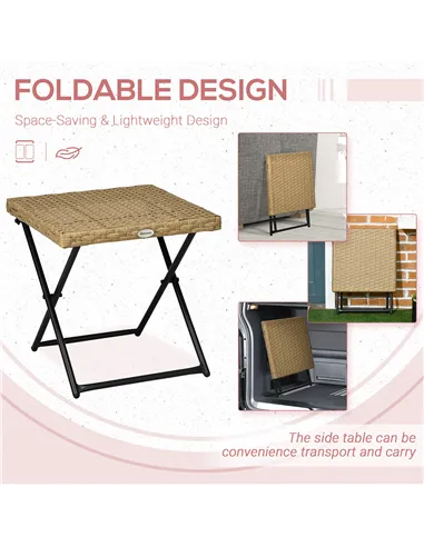 Outsunny Garden Small Folding Square Rattan Coffee Table Bistro Balcony Outdoor Wicker Weave Side Table 40Hx40Lx40Wcm, Natural