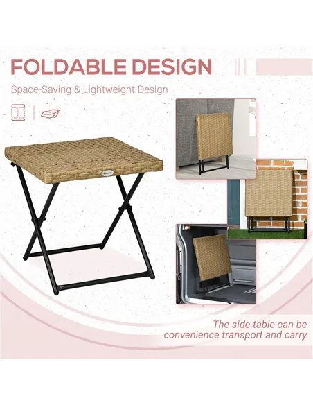 Outsunny Garden Small Folding Square Rattan Coffee Table Bistro Balcony Outdoor Wicker Weave Side Table 40Hx40Lx40Wcm, Natural