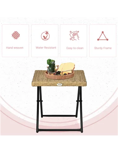 Outsunny Garden Small Folding Square Rattan Coffee Table Bistro Balcony Outdoor Wicker Weave Side Table 40Hx40Lx40Wcm, Natural