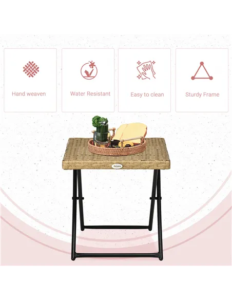 Outsunny Garden Small Folding Square Rattan Coffee Table Bistro Balcony Outdoor Wicker Weave Side Table 40Hx40Lx40Wcm, Natural