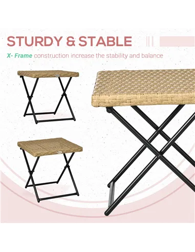 Outsunny Garden Small Folding Square Rattan Coffee Table Bistro Balcony Outdoor Wicker Weave Side Table 40Hx40Lx40Wcm, Natural