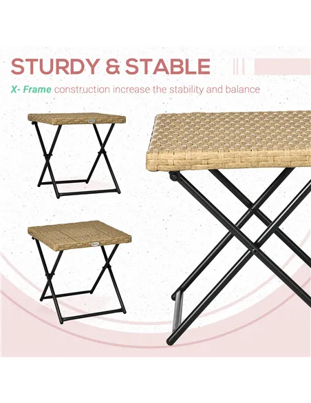 Outsunny Garden Small Folding Square Rattan Coffee Table Bistro Balcony Outdoor Wicker Weave Side Table 40Hx40Lx40Wcm, Natural