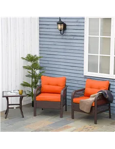 Outsunny 3 Pieces Rattan Bistro Set with Glass Top Coffee Table, Chairs and Cushions for Outdoor, Patio, Balcony, Orange 2