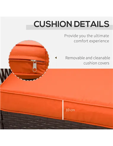 Outsunny 3 Pieces Rattan Bistro Set with Glass Top Coffee Table, Chairs and Cushions for Outdoor, Patio, Balcony, Orange