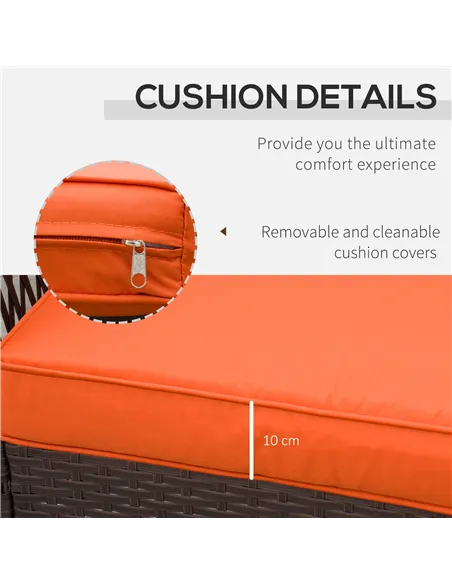 Outsunny 3 Pieces Rattan Bistro Set with Glass Top Coffee Table, Chairs and Cushions for Outdoor, Patio, Balcony, Orange